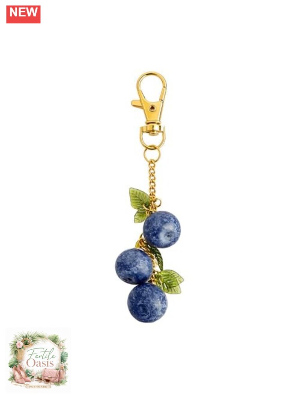 3D Blueberry Keychain, Resin Metal Fruit Bag Charm for Handbags Totes
